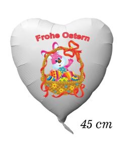 Osterhasen Luftballon, Osterkorb mit ostereiern, weißer Herzluftballon mit Helium, Frohe Ostern