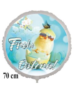 Frohe Ostern Luftballon, 70 cm, mit Osterküken mit Sonnenbrille, inklusive Helium