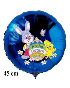 Blauer Helium Luftballon zu Ostern, Osterhase mit Osterei, Osterküken und Schmetterling
