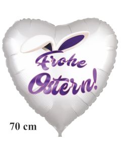 Frohe Ostern satinweißer Herzluftballon, 70 cm, mit Hasenohren, ohne Helium