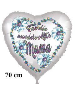 Für die wundervollste Mama. Herzluftballon in Satinweiß, 70 cm, ohne Helium