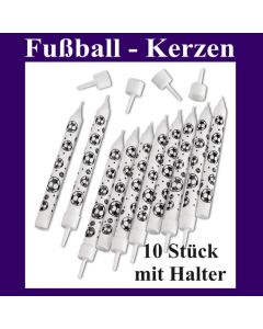 Fußball Kerzen, 10 Stück mit Halter