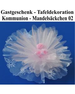 Gastgeschenk und Tafeldekoration zur Kommunion, Mandelsäckchen Tüll-Bouquet 02