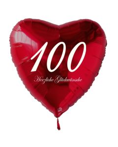 Zum 100. Geburtstag, roter Herzluftballon mit Helium