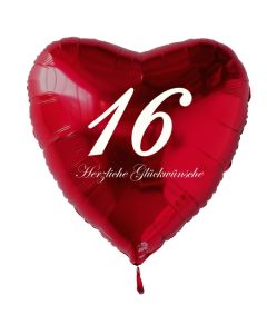 Roter Herzluftballon zum 16. Geburtstag, 61 cm