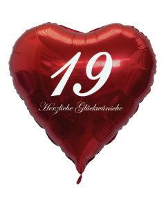 Roter Herzluftballon zum 19. Geburtstag, 61 cm