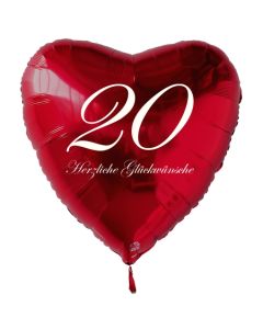 Zum 20. Geburtstag, roter Herzluftballon mit Helium