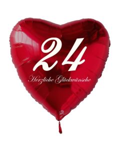Roter Herzluftballon zum 24. Geburtstag, 61 cm