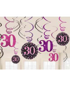 Dekoration zum 30. Geburtstag, Zahlenwirbler Pink Celebration 30