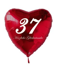 Zum 37. Geburtstag, roter Herzluftballon mit Helium