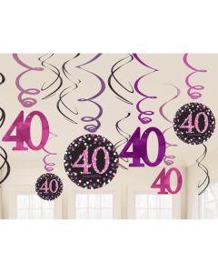 Dekoration zum 40. Geburtstag, Zahlenwirbler Pink Celebration