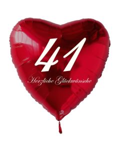 Zum 41. Geburtstag, roter Herzluftballon mit Helium