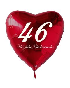 Zum 46. Geburtstag, roter Herzluftballon mit Helium