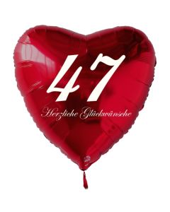 Zum 47. Geburtstag, roter Herzluftballon mit Helium