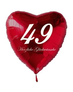 Zum 49. Geburtstag, roter Herzluftballon mit Helium