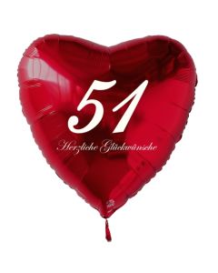 Zum 51. Geburtstag, roter Herzluftballon mit Helium