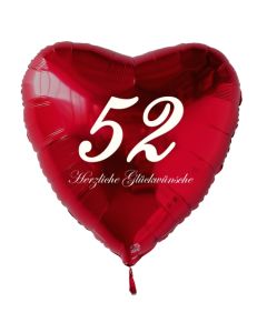 Zum 52. Geburtstag, roter Herzluftballon mit Helium