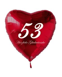 Zum 53. Geburtstag, roter Herzluftballon mit Helium