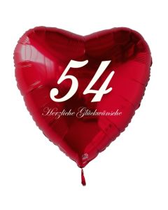Zum 54. Geburtstag, roter Herzluftballon mit Helium