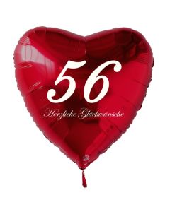 Zum 56. Geburtstag, roter Herzluftballon mit Helium