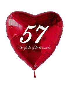 Zum 57. Geburtstag, roter Herzluftballon mit Helium