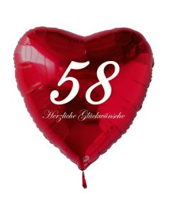 Roter Herzluftballon zum 58. Geburtstag, 61 cm
