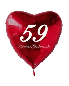 Zum 59. Geburtstag, roter Herzluftballon mit Helium