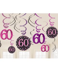 Dekoration zum 60. Geburtstag, Zahlenwirbler Pink Celebration