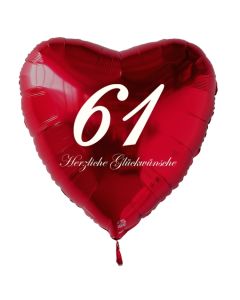 Roter Herzluftballon zum 61. Geburtstag, 61 cm