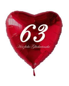 Roter Herzluftballon zum 63. Geburtstag, 61 cm