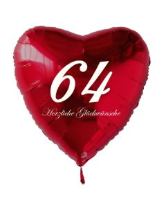 Zum 64. Geburtstag, roter Herzluftballon mit Helium