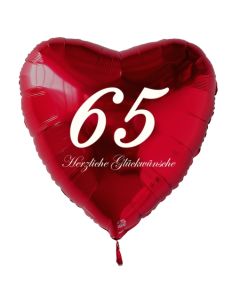 Zum 65. Geburtstag, roter Herzluftballon mit Helium