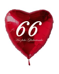 Zum 66. Geburtstag, roter Herzluftballon mit Helium