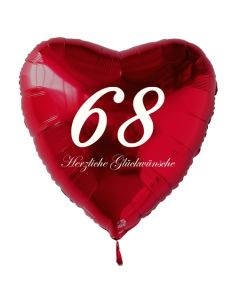 Zum 68. Geburtstag, roter Herzluftballon mit Helium