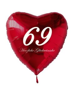 Zum 69. Geburtstag, roter Herzluftballon mit Helium