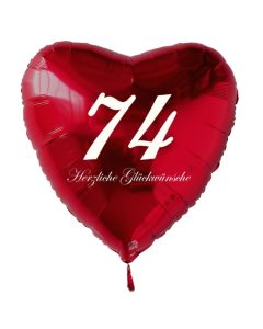 Roter Herzluftballon zum 74. Geburtstag, 61 cm