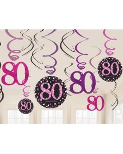 Dekoration zum 80. Geburtstag, Zahlenwirbler Pink Celebration