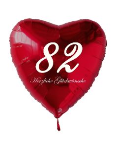 Zum 82. Geburtstag, roter Herzluftballon mit Helium