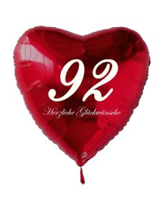 Roter Herzluftballon zum 92. Geburtstag, 61 cm