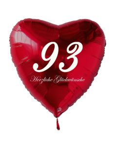 Zum 93. Geburtstag, roter Herzluftballon mit Helium