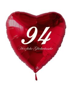 Roter Herzluftballon zum 94. Geburtstag, 61 cm