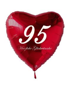 Zum 95. Geburtstag, roter Herzluftballon mit Helium