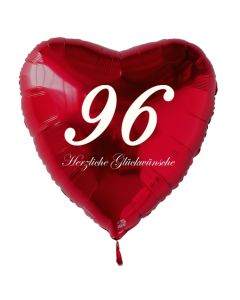 Zum 96. Geburtstag, roter Herzluftballon mit Helium