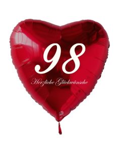 Zum 98. Geburtstag, roter Herzluftballon mit Helium