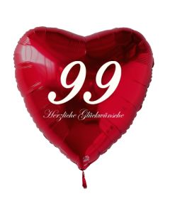 Zum 99. Geburtstag, roter Herzluftballon mit Helium