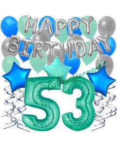 53. Geburtstag Dekorations-Set mit Ballons Happy Birthday Aquamarin, 34 Teile
