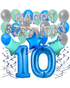 10. Geburtstag Dekorations-Set mit Ballons Happy Birthday Blue, 34 Teile