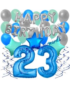 23. Geburtstag Dekorations-Set mit Ballons Happy Birthday Blue, 34 Teile