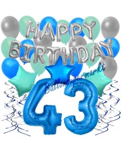 43. Geburtstag Dekorations-Set mit Ballons Happy Birthday Blue, 34 Teile