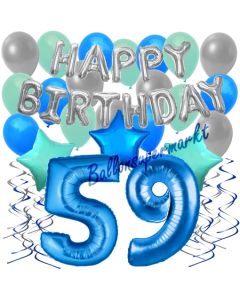 59. Geburtstag Dekorations-Set mit Ballons Happy Birthday Blue, 34 Teile
